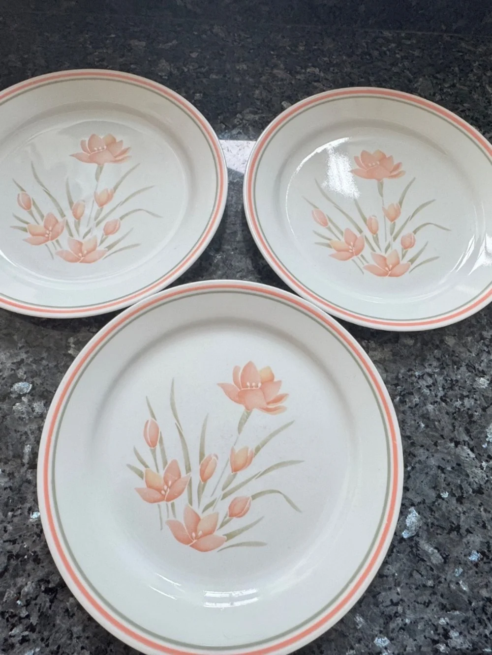 Vintage Corelle by Corning PEACH FLORAL 10 1/4” Dinner Plates Set of 3